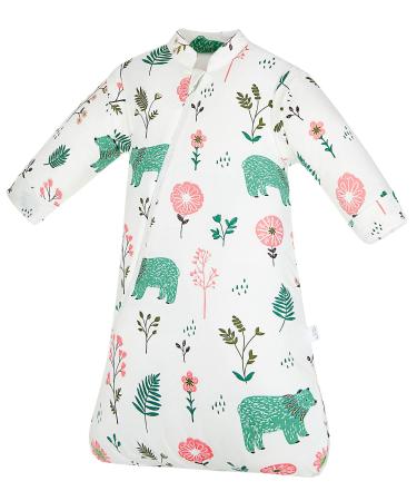 Baby Sleep Bag 3.5 Tog Winter Organic Cotton Baby Sleep Sack with Removable Long Sleeve Bear Baby Grow Bag Newborn Bedding Gift 3-12M