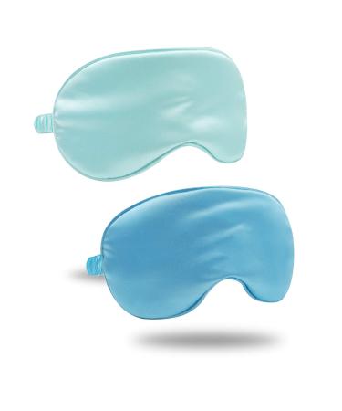 ZLYC Silk Satin Sleep Mask with Elastic Strap Travel Eye Sleeping Blindfold for Women Men (Light Blue Mint Blue)