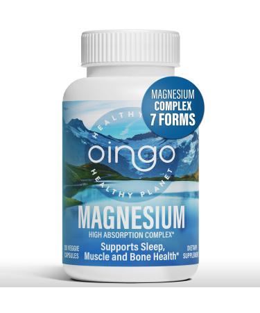 Oingo High Absorption Magnesium Complex 7 in 1 Magnesium Supplement with Magnesium Glycinate Citrate Malate for Natural Sleep Aid Leg Cramps Relief Stress Relief 250 mg 120 Veggie Caps