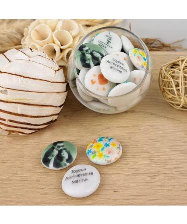 Round chocolate puck sugared almonds personalised with your text 400 g Approx. 140 sugared almonds 71% cocoa Handmade in France - Buy Online on GoSupps.com