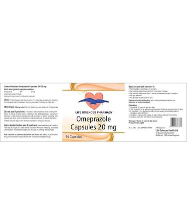 Life Sciences Pharmacy Omeprazole 20mg 84 Capsules - Heartburn Relief | Acid Reducer Medicine | Delayed Release Formula - 84 Count Pack - Buy Online on GoSupps.com