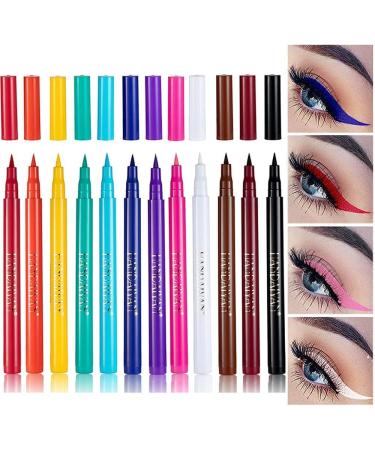 Beliky Girl 12 Colors Eyeliner Set Multicolor Waterproof Quick Dry Makeup Long Lasting Eyeliner Eyes Cosmetics Pen Colorful Matte Liquid Eyeliner Pencil