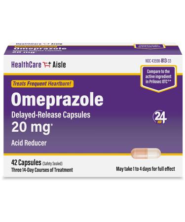 HealthCareAisle Omeprazole 20 mg  42 Delayed-Release Capsules - Acid Reducer, Treats Frequent Heartburn, 42 Count (Pack of 1)