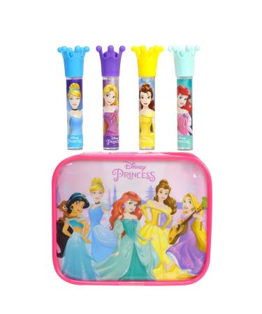Markwins Lip Gloss Set and Princess Pouch - Makeup Kit for Girls with 4 Lip Glosses and a Pouch with Your Favorite Princesses - Toys and Gifts for Girls