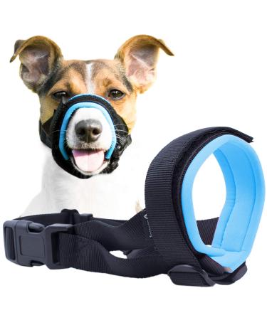 Gentle Muzzle Guard for Dogs - Prevents Biting and Unwanted Chewing Safely New Secure Comfort Fit - Soft Neoprene Padding No More Chafing Included Training Guide Helps Build Bonds with Pet (S+ Blue) Blue S+ (Pack of 1)
