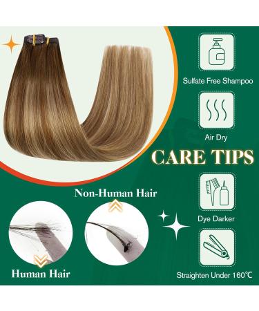 Easyouth Clip-In Hair Extensions - Real Remy Balayage 22-inch Medium Brown & Honey Blonde Mix | 5PCs 70g - Buy Online on GoSupps.com