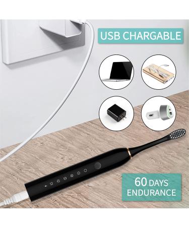 Sonic Electric Toothbrush USB Rechargeable with 4 Heads, 6 Modes & Timer - IPX7 Waterproof for Adults & Kids (Black) - Buy Online on GoSupps.com