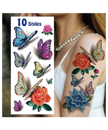 Cerlaza 78 Styles Temporary Tattoos for Women Adults  3D Butterfly Tattoo Stickers Realistic Tatuajes Temporales Woman  Waterproof Long Lasting Flower Fake Tattoos Sexy Semi Permanent Tatoo