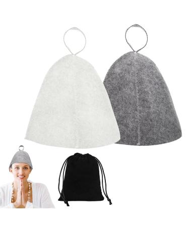 Mhduyeg Saunahut 2 pieces (gray & white) Sauna hat sauna hat sauna hats for women and men sauna accessories sauna set felt hat sauna sauna haunt sauna hewing for shower and sauna (with storage bag)