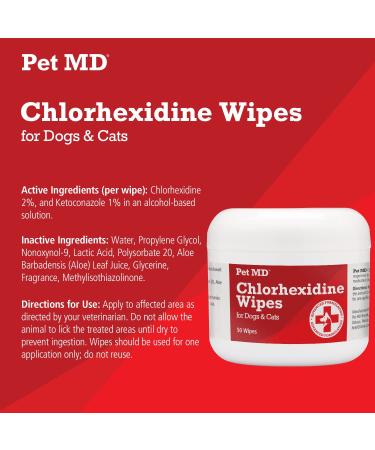 Pet MD Chlorhexidine Wipes with Ketoconazole and Aloe - 50 Count for Cats and Dogs - Buy Online on GoSupps.com
