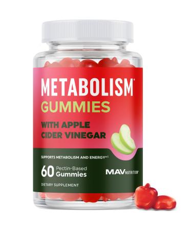 Metabolism Gummies with Apple Cider Vinegar | Energy Digestion & Lean Body Mass Support | Apple Cider Vinegar Gummies with The Mother B12 & Folate | Metabolism Support for Women & Men | 60 Ct.