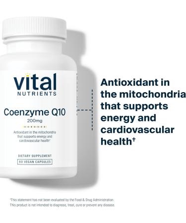 Vital Nutrients CoQ10 200mg Vegan Supplement - Antioxidant for Heart Health & Energy | Gluten Dairy Soy Free Non-GMO | 60 Capsules - Buy Online on GoSupps.com