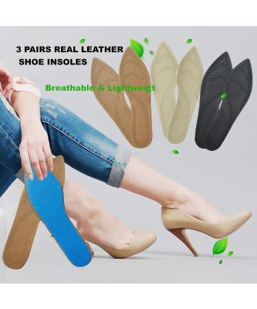 Bellcon Leather Inserts for Women - High Heels Insoles Nonslip Sole Liners Replacement - 3 Pairs in Black Brown & Beige | Size 9-10 M US - Buy Online on GoSupps.com