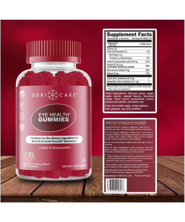 GeriCare Eye Support Gummies Daily Lutein & Zeaxanthin Supplement for Vision Health Naturally Sourced Plant-Based Non-GMO Gluten-Free 60 Chewable Mixed Berry Gummies 60 Count (Pack of 1) - Buy Online on GoSupps.com