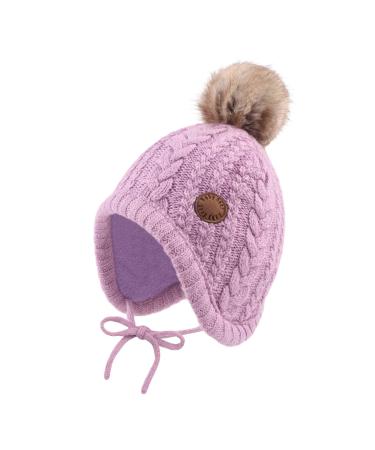 XIAOHAWANG Winter Baby Boys Hat Velvet Lining Toddler Kids Beanie Earflap Warm Baby Hats for Girls with Pompom 0-6 Months Purple