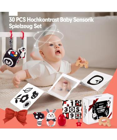 Hahaland Baby Toys 0-6 Months | 30 TLG Black & White Educational Set | Montessori Fabric Book & Stroller Toys | Brain Development Gift - Buy Online on GoSupps.com