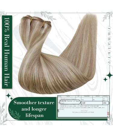 Runature Real Hair Extensions - Clip-In Remy Hair - Ash Brown & Platinum Blonde - Double Tresse - 16 Inch (50cm) - #8P60 - Silky & Natural 3Pcs - Buy Online on GoSupps.com