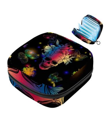 Colorful fashionable women's napkins-storage bag with skull motif portable with zipper for teenagers girls women women