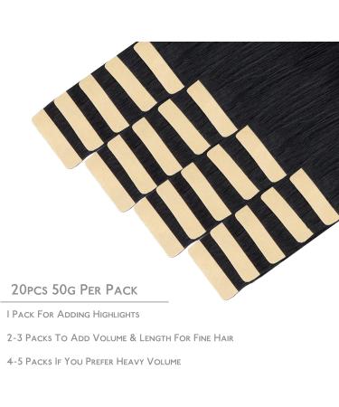 WENNALIFE 18 inch Jet Black Tape in Human Hair Extensions - 20pcs, 50g Remy Real Human Hair Coloured Extensions #1 Jet Black - Buy Online on GoSupps.com
