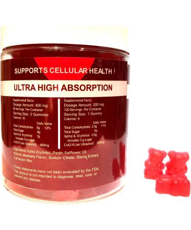 CoQ10 Gummies 400 mg - 120 Count | Vegan Strawberry Sugar-Free High Absorption Antioxidant for Heart Health & Anti-Aging - Ubiquinol Coenzyme Q10 Supplements - Buy Online on GoSupps.com