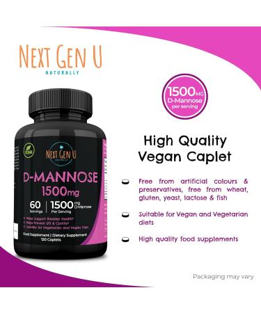 D-Mannose 1500mg Health Supplement | 120 Vegan Caplets for Urinary Tract & Bladder Health - Buy Online on GoSupps.com