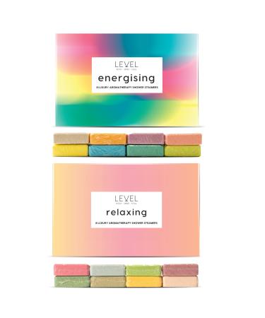 Level Body Mind Soul - Aromatherapy Shower Steamers Set - Energising + Relaxing - Birthday Gifts for Women - Shower Bombs with Multiple fragrances - Self Care Relaxation Energising and Relaxing