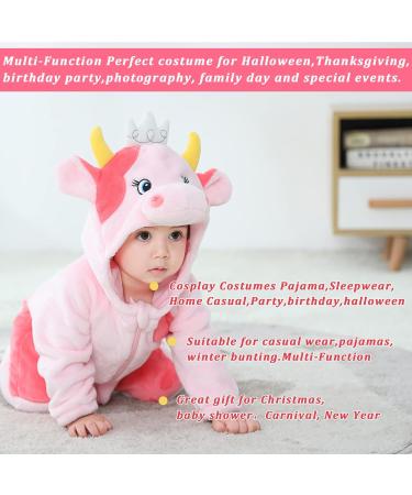 Doladola Baby Hooded Pink Cow Onesie | 18-24 Months Newborn Cartoon Animal Romper - Buy Online on GoSupps.com