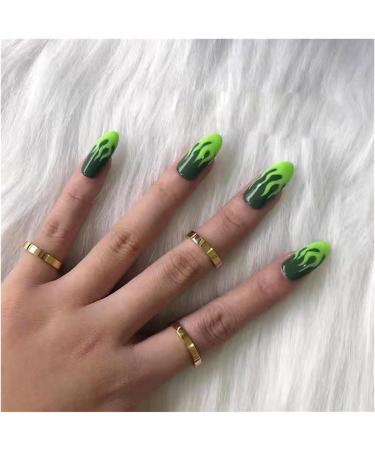 Nail art patches beautiful and fashionable nail patches finger decorations cosmetics and decorative supplies green flame almond nails simple and fashionable European and American finished fake n R788 Green Flame - Buy Online on GoSupps.com