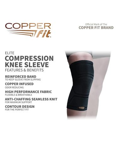 Copper Fit Elite Knee Compression Sleeve Brace - Black (Large/X-Large) - Buy Online on GoSupps.com