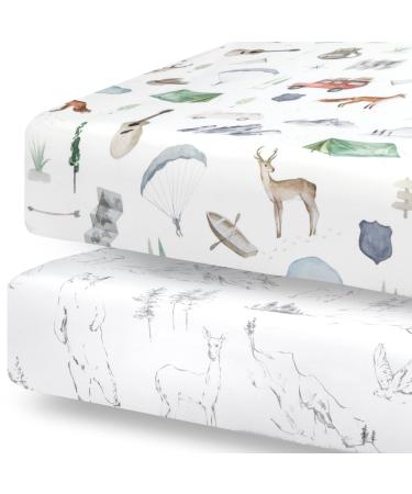 Pobibaby - 2 Pack Premium Fitted Baby Boy Crib Sheets for Standard Crib Mattress - Ultra-Soft Cotton Blend, Safe and Snug, and Stylish Woodland Crib Sheet (Explore)
