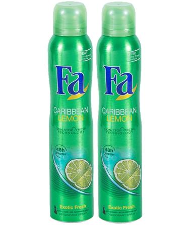 Economy size 200ml/6.7 ounces Fa 48h Deodorant Spray for Men & Women (2 Packs) (Caribbean Lemon) 6.7 Ounce