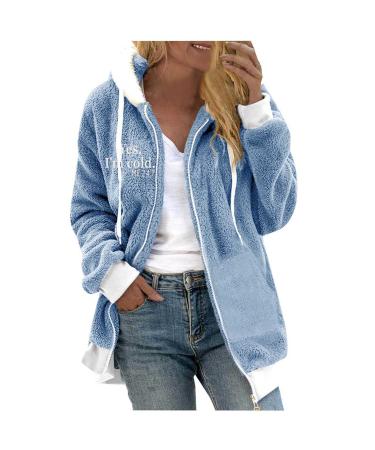 Yihaojia Fuzzy Jackets for Women with Hood Zip Up Hooded Christmas Print Cardigan Coats Fluffy Sherpa Outerwear Blue#31 Medium