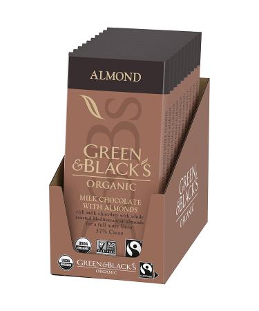 Green & Black's Organic Milk Chocolate with Almonds Bar 34% Cacao - 10 Pack - Buy Online on GoSupps.com