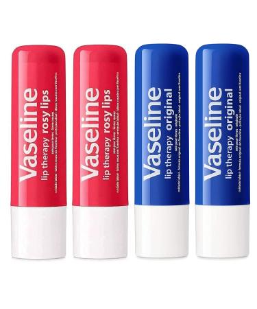 Vaseline Lip Therapy Stick Rosy Lips and Original Variety Pack | Petroleum Jelly Vaseline Lip Balm | 4.8g each (4 Pack) - Buy Online on GoSupps.com