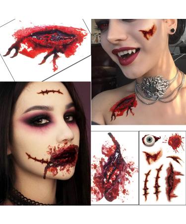 Tazimi Halloween Realistic Horror Wound Temporary Tattoos - Masquerade Prank Fake Tattoo Stickers for Adults - Spooky Halloween Face Makeup & Body Art - Buy Online on GoSupps.com