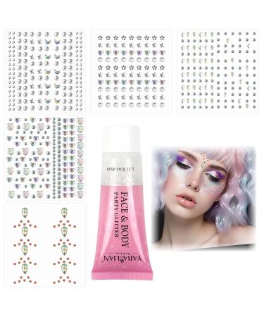 LFBEST Set of 617 self-adhesive rhinestone face stones and 45ml of glitter face gel for festivals parties and makeup.