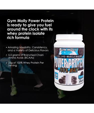 Gym Molly Power Protein Powder 100% Whey Protein 25g of Protein 5.5g BCAAs Fast Absorbing - Ready to Give You Fuel Around The Clock - 2lbs Cookies & Cream Flavored - Buy Online on GoSupps.com
