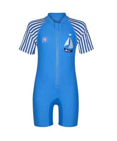 Juicy Bumbles Baby Swimsuit - One Piece Baby Swimming Costume - Short Sleeve Toddler Swimming Costume - Baby Girl Swimsuit - Baby Boy Swimsuit - Girls and Boys Swimming Costume (6 Months - 5 Years) 4-5 Years Sail Boat