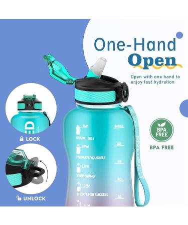Myforest 2.2L Large Drinking Bottle - BPA-Free Time Marking Fall-Proof Folding Lock | 2200ml Cold/Hot Water Bottle in Cyan-Pink + Cleaning Brush - Buy Online on GoSupps.com