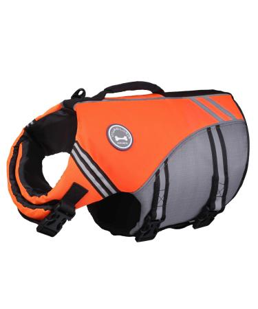 Vivaglory New Sports Style Ripstop Dog Life Jacket with Superior Buoyancy & Rescue Handle, Bright Orange, L L: 26-31 inch (Ribcage Girth) Bright Orange