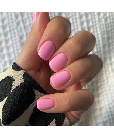 Short Pink Acrylic Press On Nails - Solid Color Full Cover False Nails for Women and Girls - Glossy Finish - 24Pcs - Buy Online on GoSupps.com