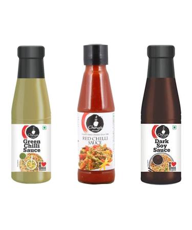 Ching s Set of 3 Sauces - Green Chilli Sauce 190g / Dark Soy Sauce 200g / Red Chilli Sauce 190g - Made from The Finely Selected Ingredients