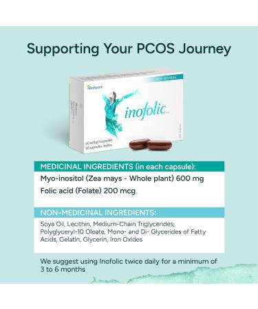 Inofolic - PCOS Supplement for Women - Myo-inositol and Folic Acid Supplement - 30 Day Supply of Convenient Soft Gel Capsules Supporting PCOS Symptoms and Pregnancy 60 count (Pack of 1) - Buy Online on GoSupps.com