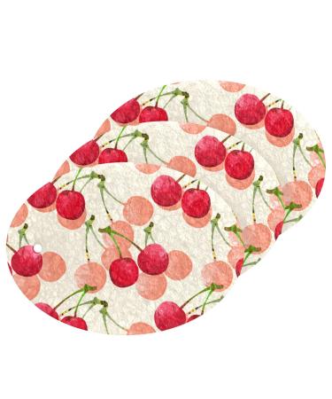 3-Pack Cleaning Kitchen Sponges Oval Cute Red Cherry Kitchen Cellulose Dishwashing Wood Pulp Cotton