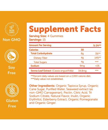 Senna Laxative Gummies - Natural, Vegan, Non-GMO, 60 Count - Gentle Constipation Relief and Stool Softener - Buy Online on GoSupps.com