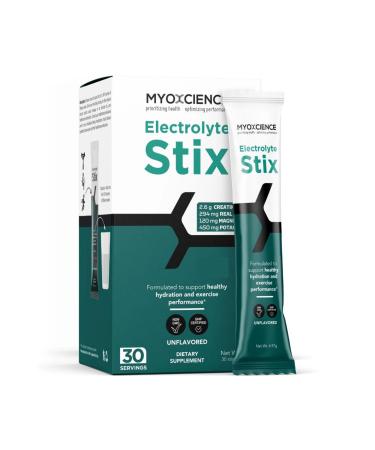 MYOXCIENCE Electrolyte STIX | Creatine Electrolyte Powder | Recovery from Exercise & Muscle Development w/Real Salt (Unflavored) (Stix 30 ct) Unflavored 30 Count