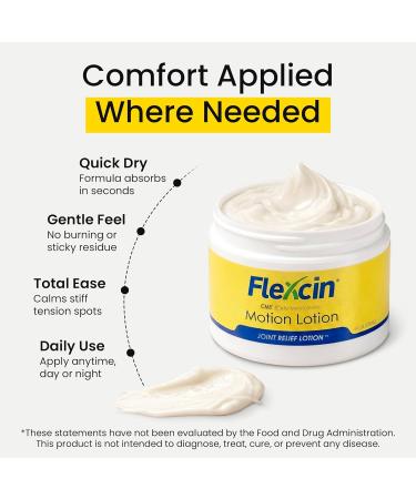 Flexcin Motion Lotion with CM8 - Joint & Muscle Therapy Cream for Back Neck Knee Hand Foot - Fast Absorbing with DMSO Emu Oil Aloe Vera - Non-Greasy - 3 Pack (4oz Jars) 4 Fl Oz (Pack of 3) - Buy Online on GoSupps.com