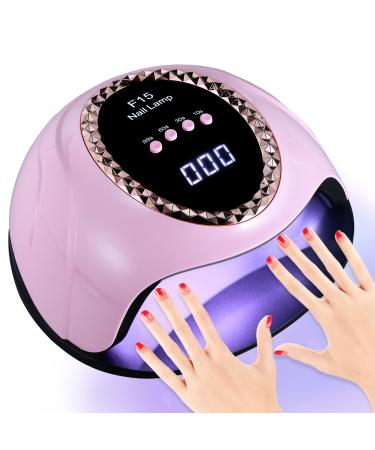 UV LED Nail Lamp  168W UV Light for Nails Fast Curing Gel Polish Lamp with 60 Lamp Beads 4 Timer Settings and Professional Nail Dryer with Automatic Sensor (Pink) (Normal Pink)