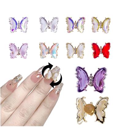 9 Pcs Spinning Butterfly Nail Charms 3D Magnetic Nail Charms for Acrylic Nails Butterfly Rhinestones Nail Art Rotating Charm Rotating Bearing spinning butterfly