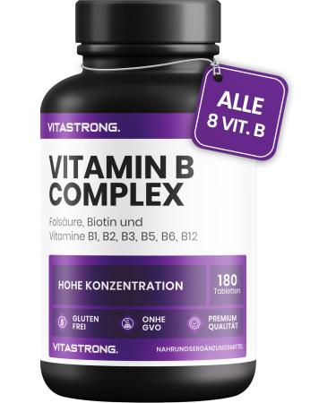 Vitamin B complex high dose -180 tablets B vitamins group with biotin B1 B2 B3 B5 vitamin B6 vitamin B12 and folic acid for a reduction in fatigue and exhaustion - Buy Online on GoSupps.com